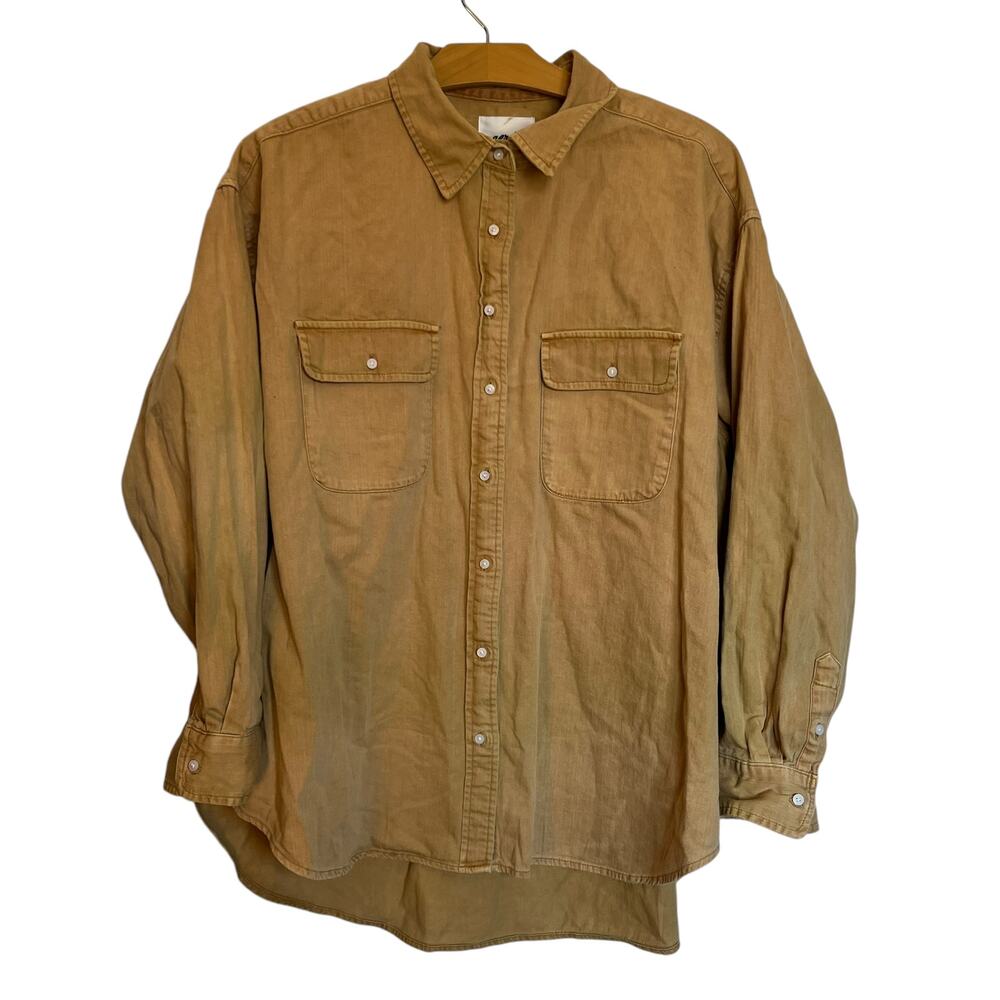 NWT Aerie Anytime Fave Button Up Shirt Honey Shacket Oversized Utility Barn M